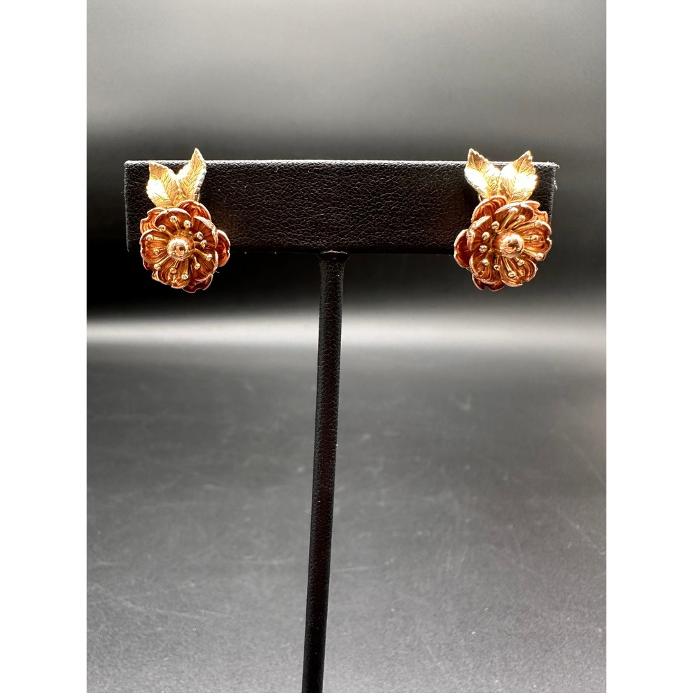 Krementz Rose Flower Screwback Earrings Gold Overlay Vintage Floral Jewelry